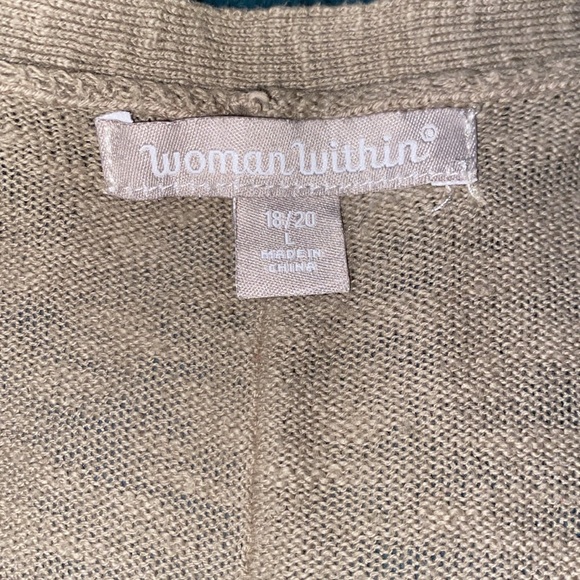 Woman Within khaki-colored open front duster, 3/4 sleeve Size 18/20 - Picture 4 of 6